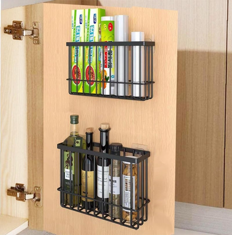 EigPluy 2 Piece Kitchen Cabinet Door Storage Box,Self Adhesive Wall Mounted Storage Boxes,Wardrobe/Bathroom/Refrigerator Small Items Organizer Storage Box (Black) - Image 1